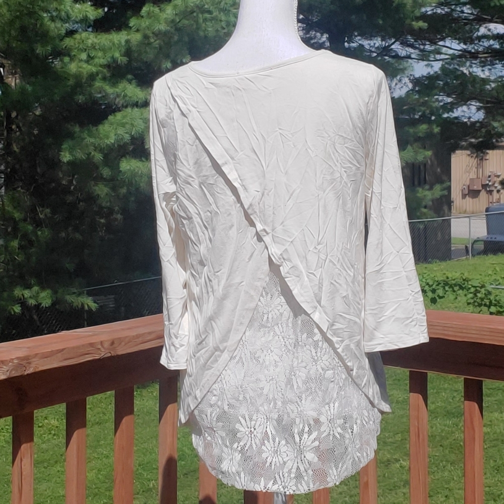 Le Lis cream lace 3/4 sleeves blouse S